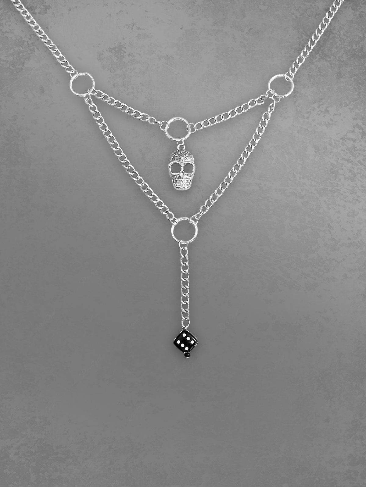 O-Ring Skull Dice Shaped Pendant Necklace