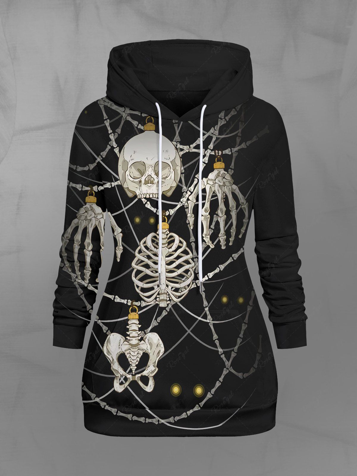 Gothic 3D Skull Skeleton Light Print Kangaroo Pocket Drawstring Hallow –  Rgothic