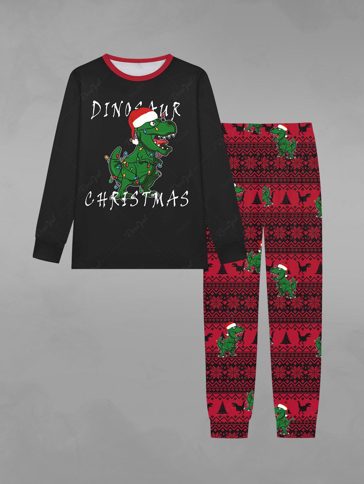 Gothic Christmas Hat Dinosaur Tree Floral Print T-shirt and Jogger