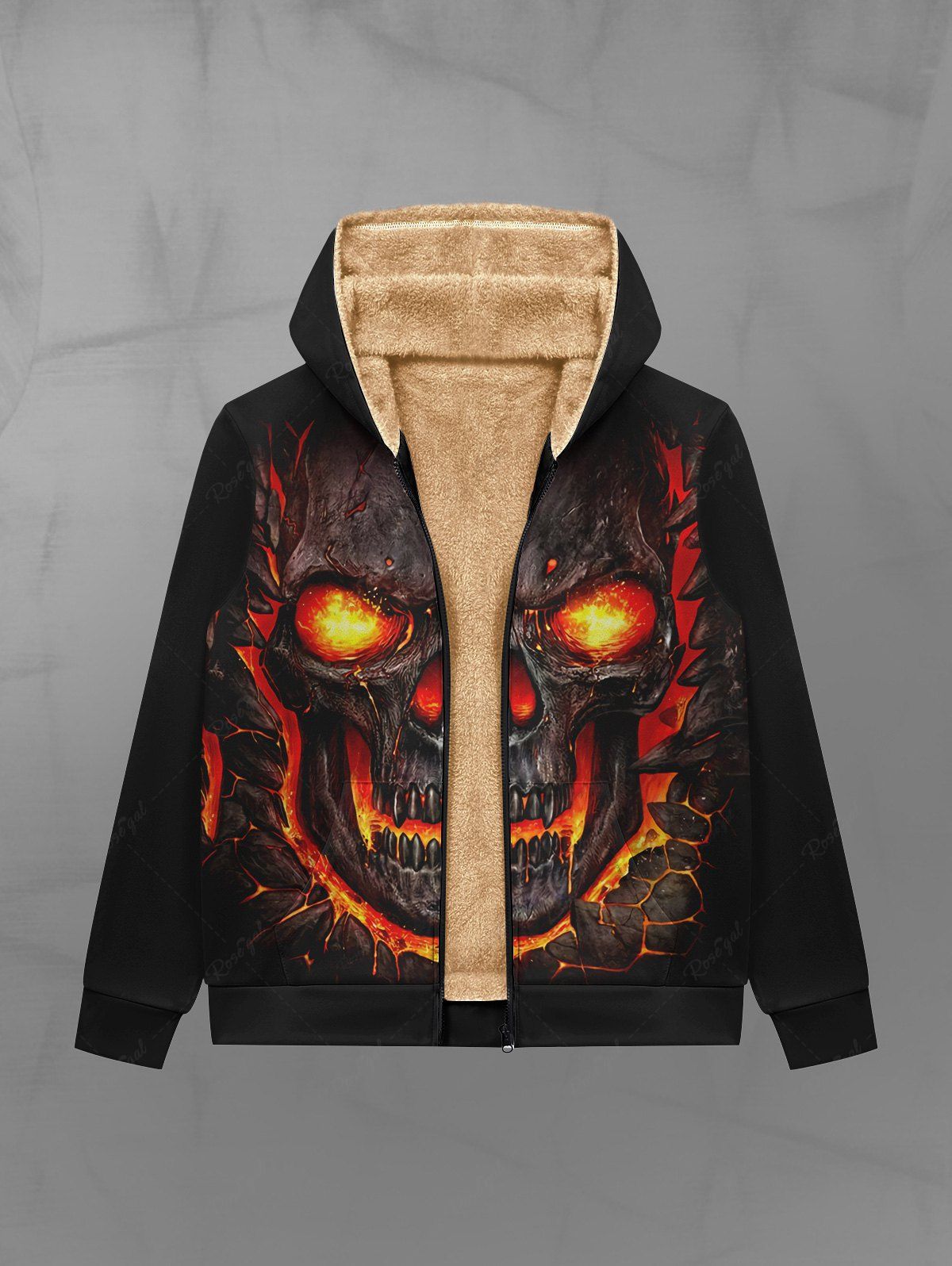 Gothic 3D Fire Flame Skull Print Halloween Full Zipper Pockets Fleece –  Rgothic