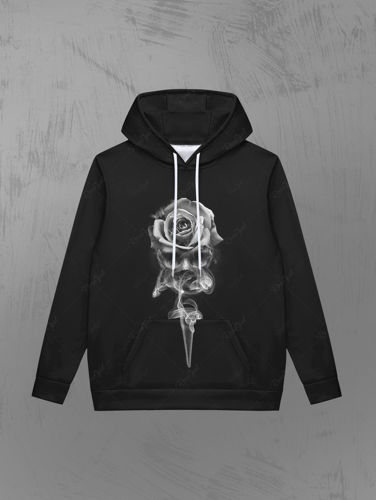 Rose print best sale drawstring hoodie