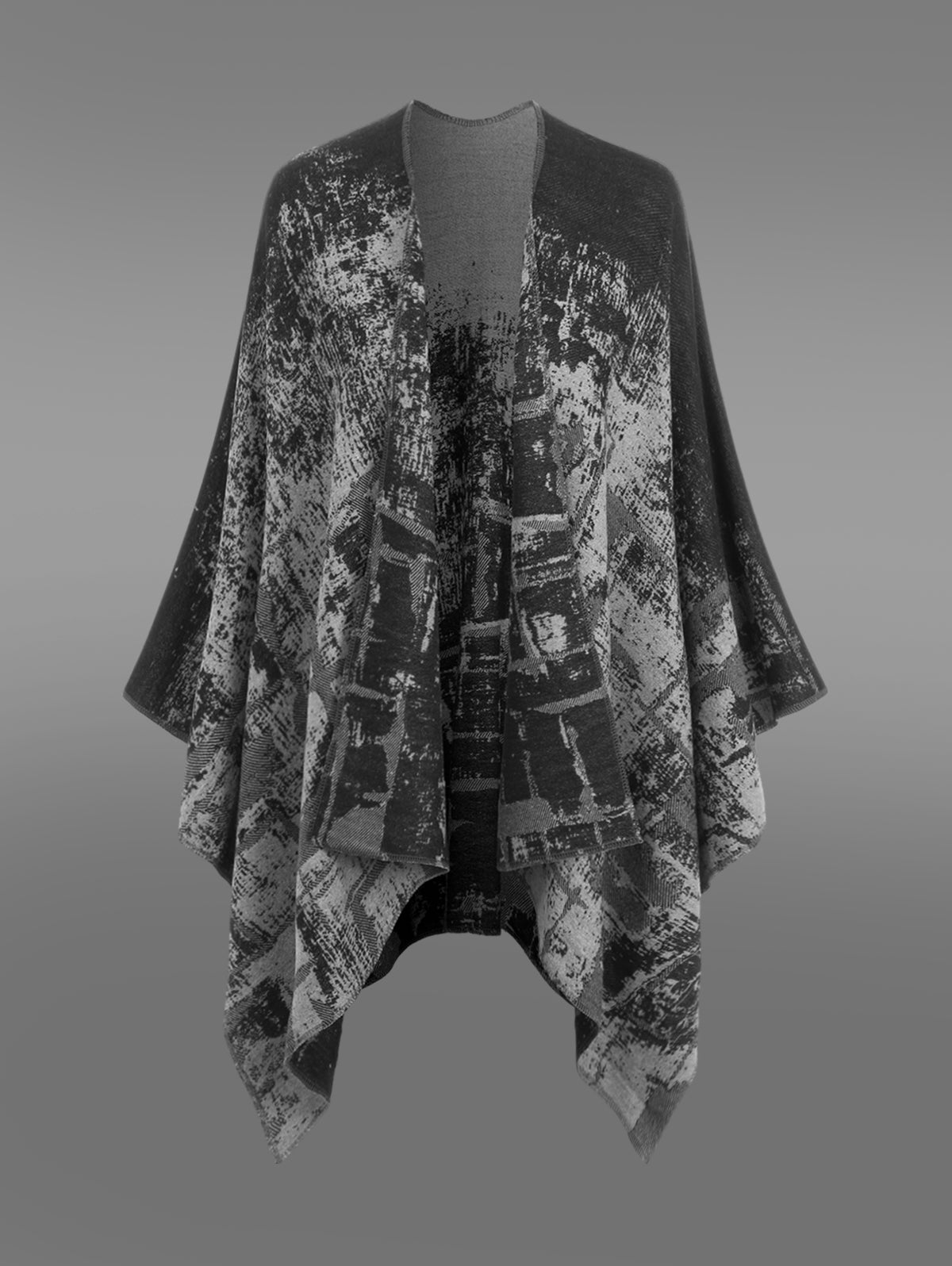 Gothic Vintage Ruined Distressed Plaid Floral Graphic Knit Asymmetric Cape