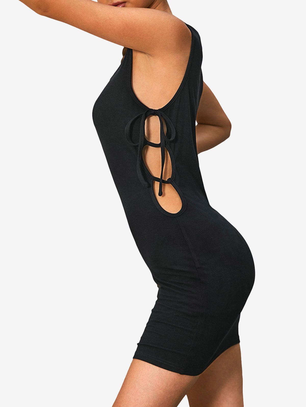 Gothic Ribbed Cutout Tied Short Dress