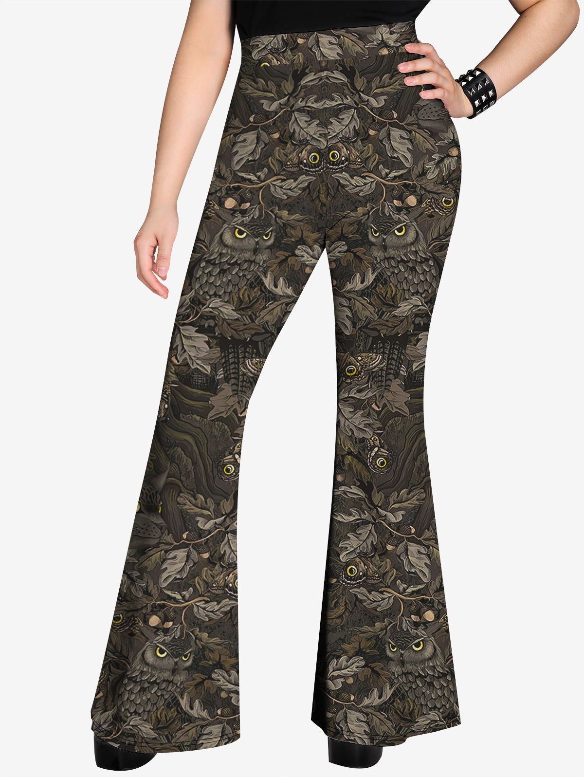 Gothic Plus Size Leopard Owl Butterfly Print Flare Pants