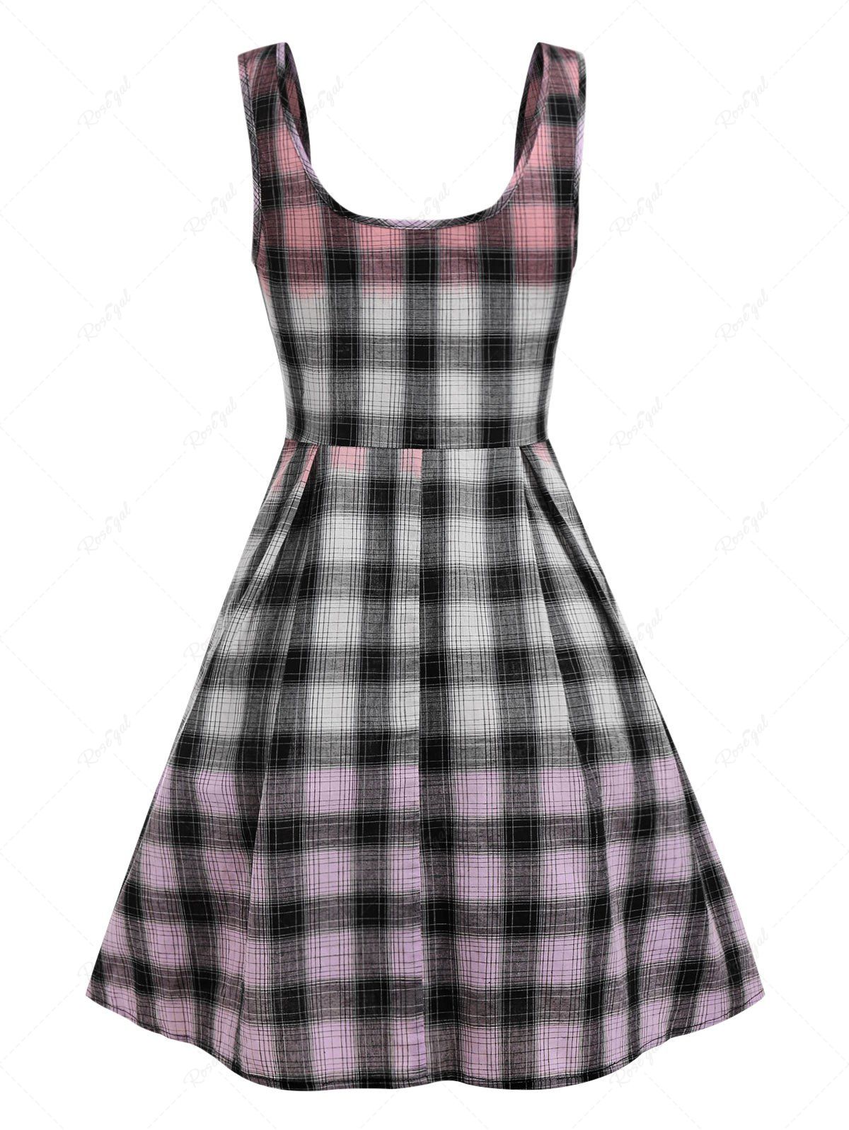 Gothic Plus Size Ombre Color Plaid Suspender Flared Skirt