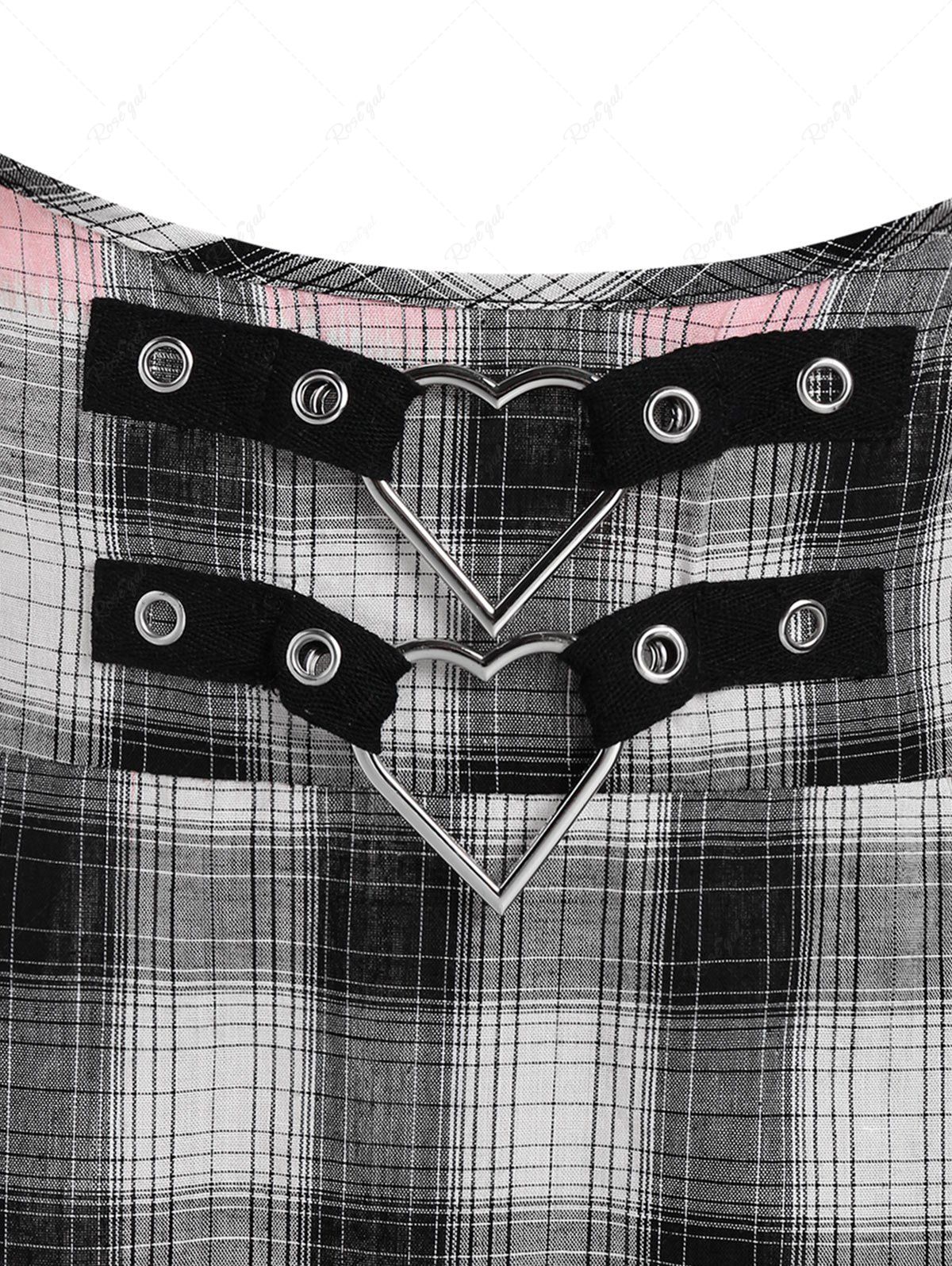 Gothic Plus Size Ombre Color Plaid Suspender Flared Skirt