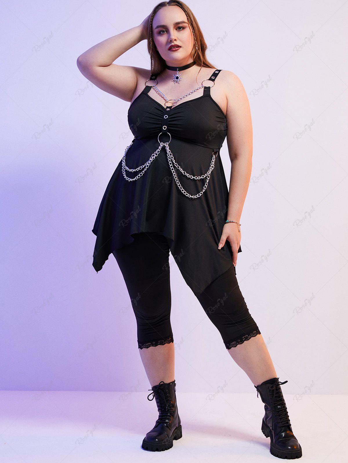 Plus Size Gothic O Ring Chains Handkerchief Tank Top [39% OFF