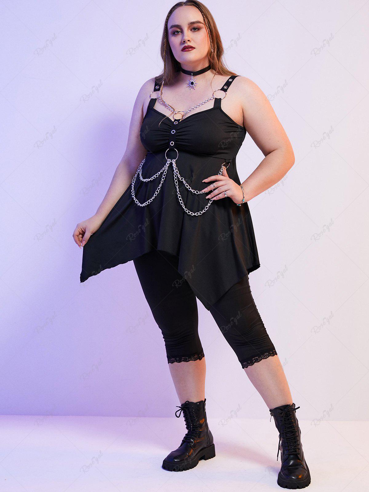 Plus Size Gothic O Ring Chains Handkerchief Tank Top [39% OFF
