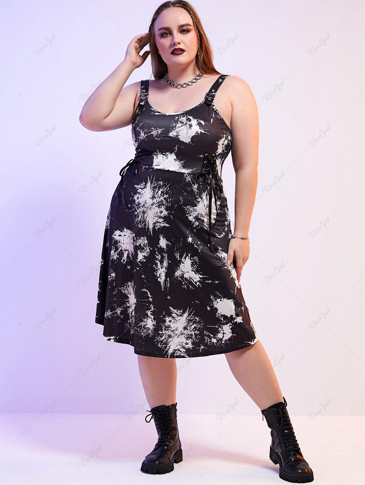 Gothic Plus Size Colorblock Lace Up Backless Buckles Sleeveless Gothic Midi Dress