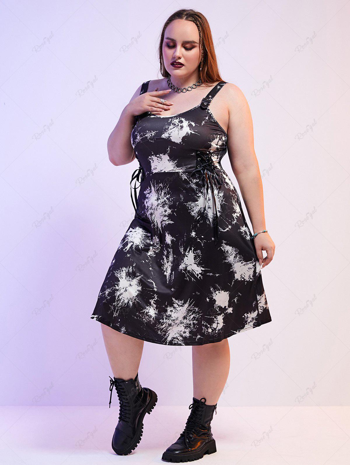 Gothic Plus Size Colorblock Lace Up Backless Buckles Sleeveless Gothic Midi Dress