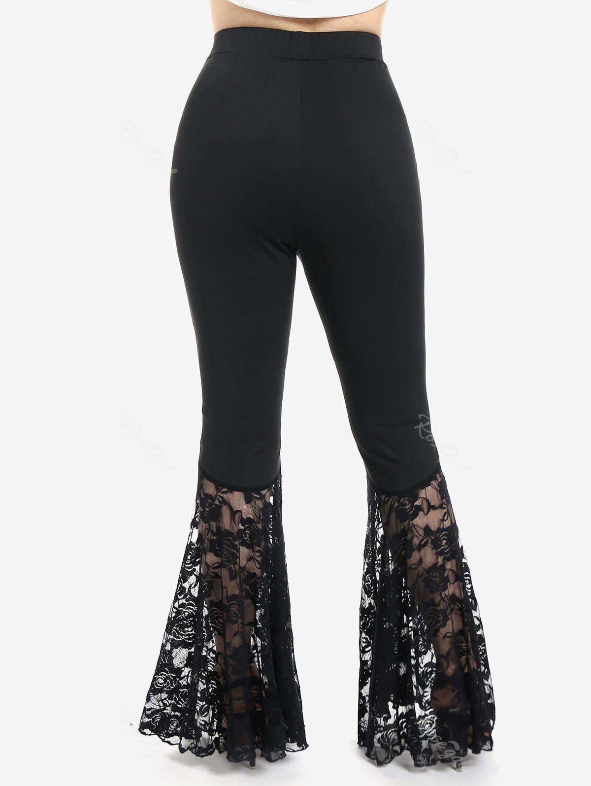 Gothic Plus Size Lace Panel Flare Pants with Lace-up