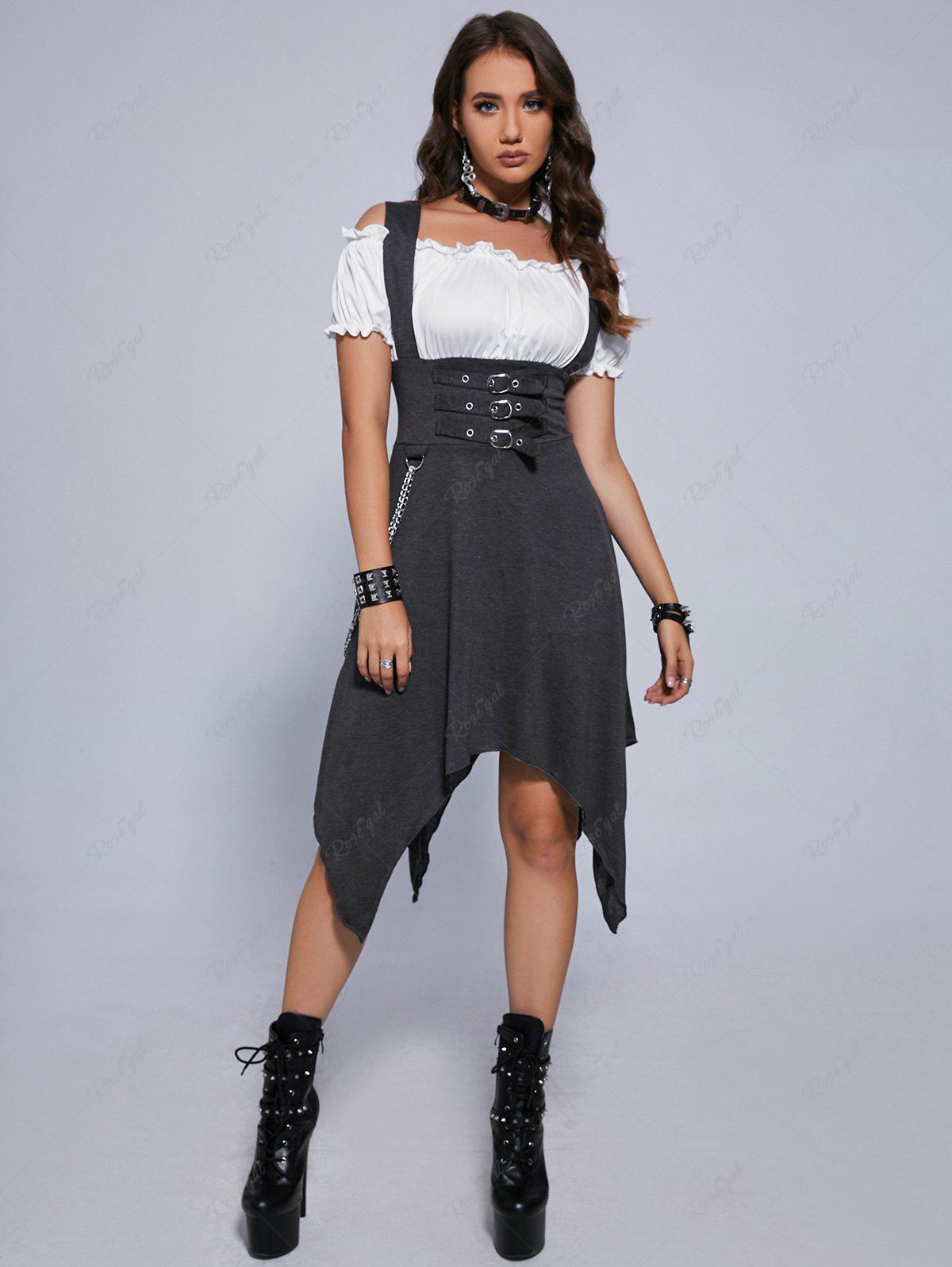 Gothic Plus Size Cold Shoulder Buckled Chain Handkerchief Dress