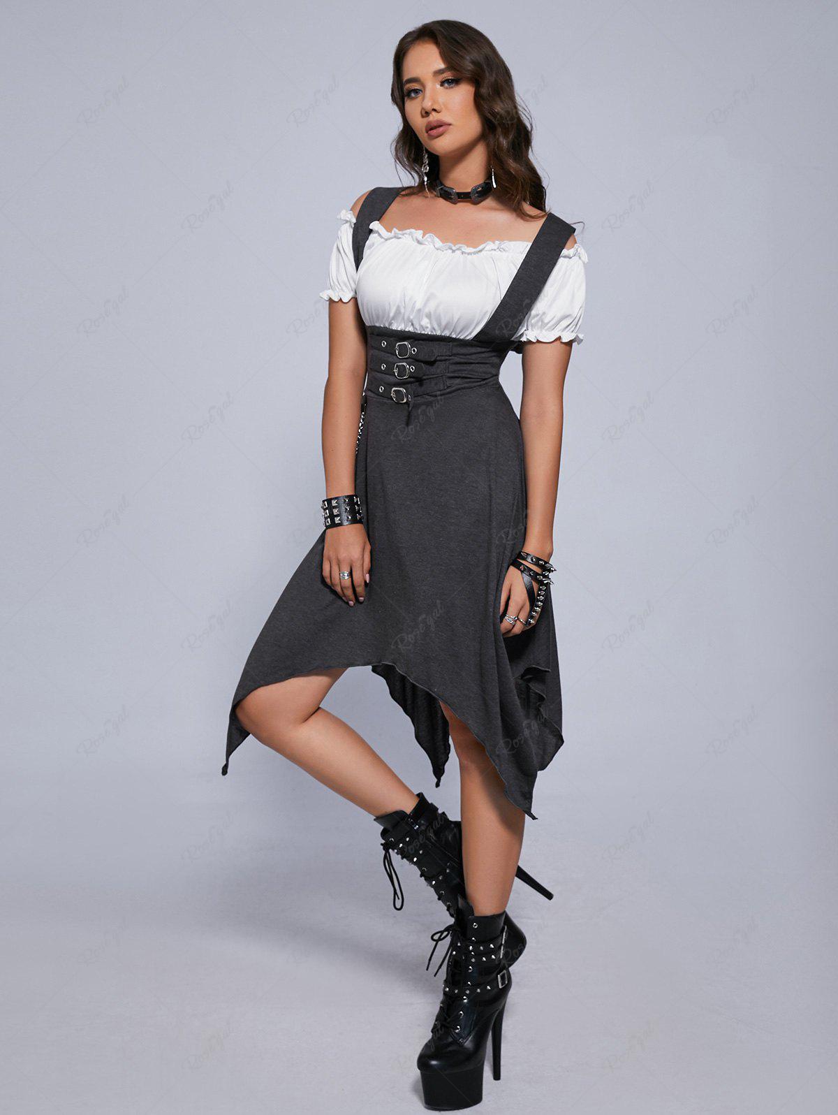 Gothic Plus Size Cold Shoulder Buckled Chain Handkerchief Dress