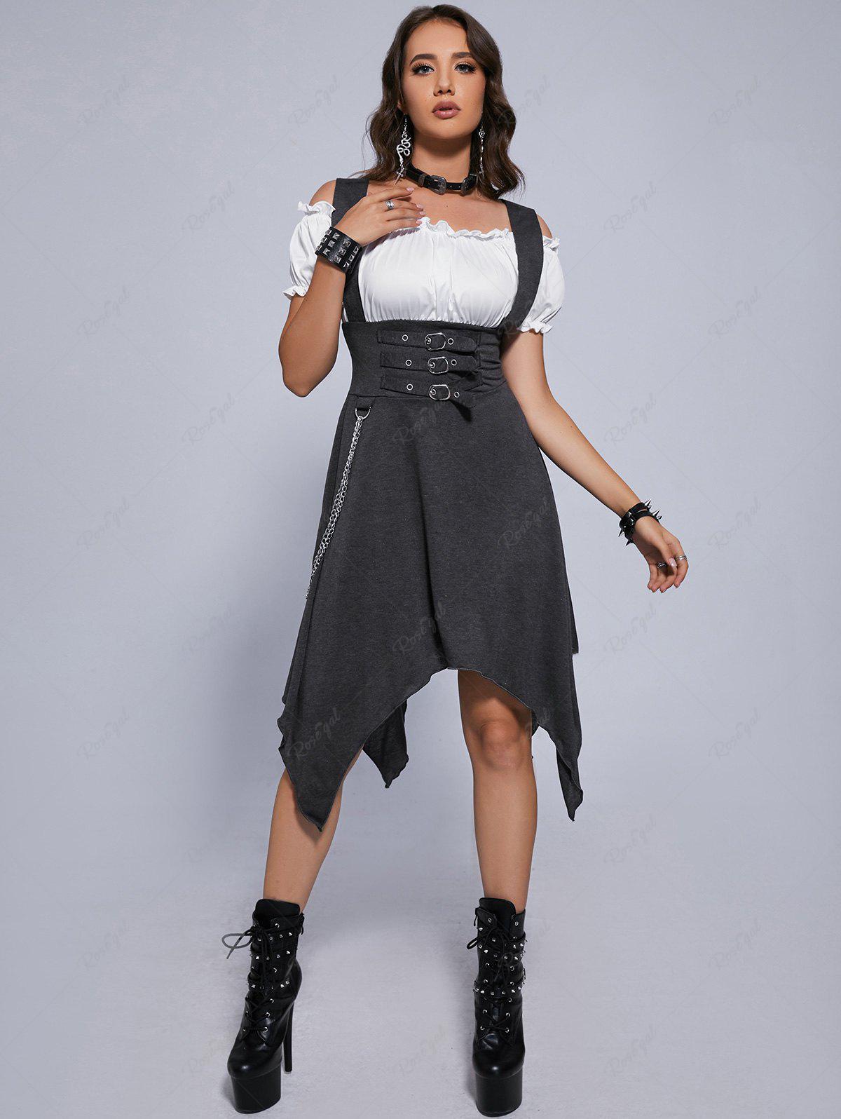 💗Erika Loves💗 Plus Size Lace Up Buckles A Line Sleeveless Gothic Dress