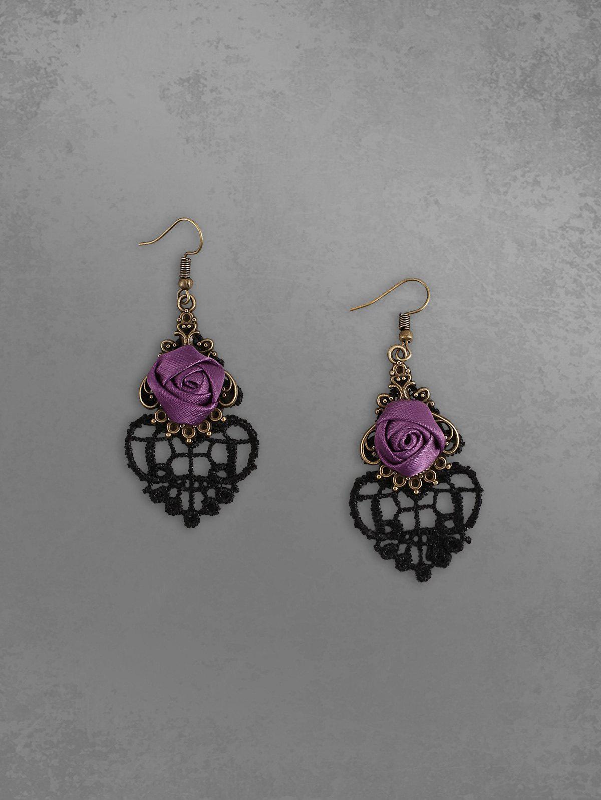 Gothic Vintage Hollow Out Lace Rose Drop Earrings