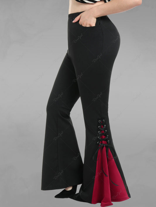 EVA LADY Women's Gothic Black Sexy Pants Retro Applique Long Lace Flare  Leggings