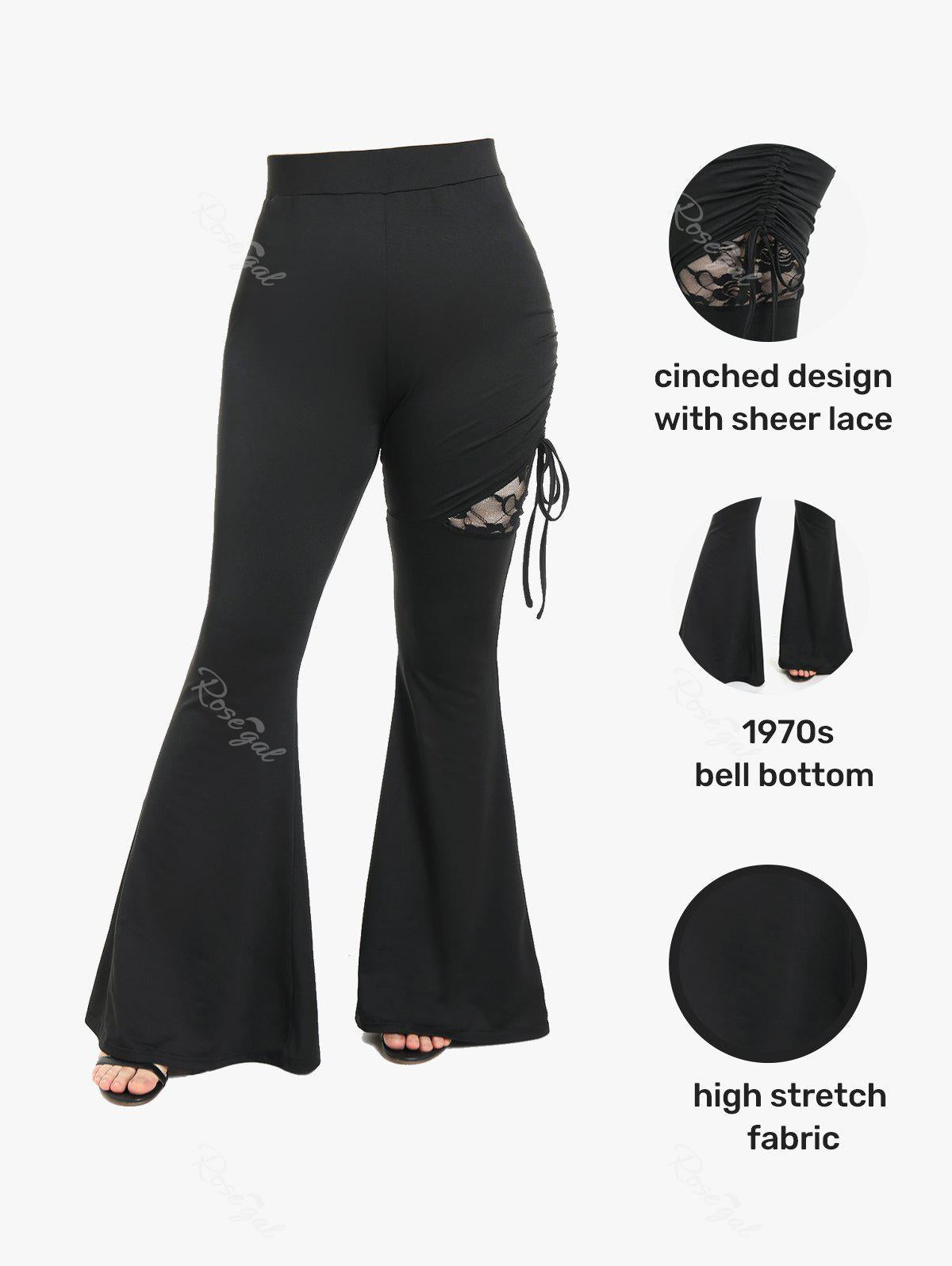 Black Woven Sheer Lace Flared Pant