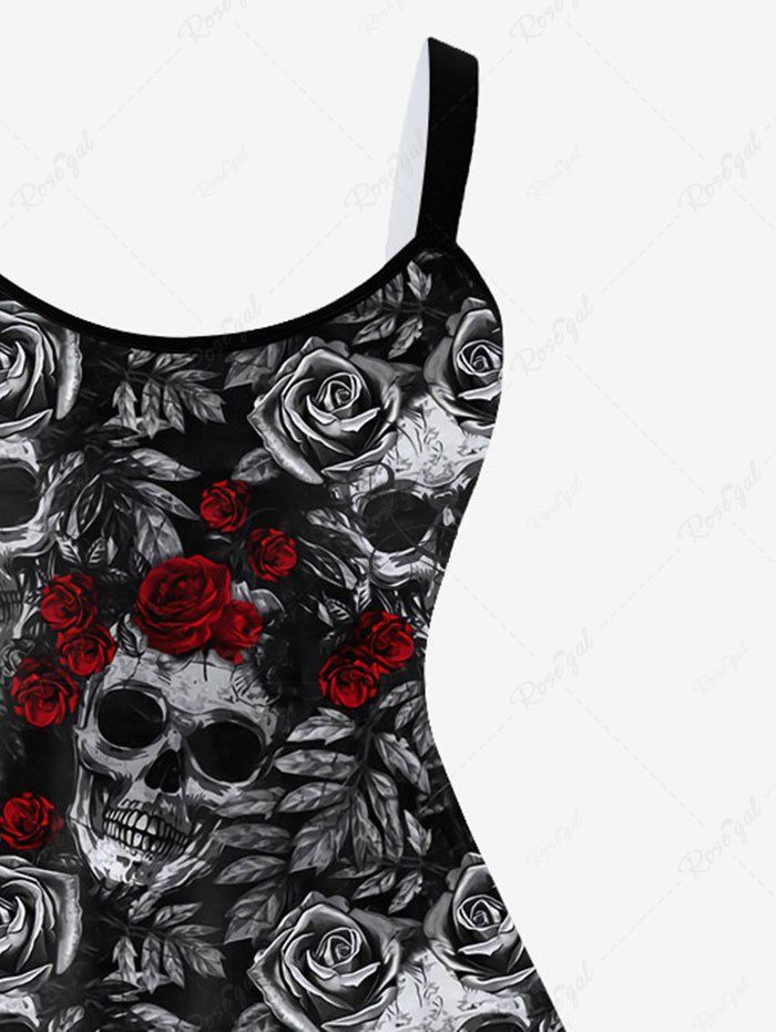 💗Lauren Loves💗Gothic Plus Size Skull Rose Print Sleeveless A Line Dress