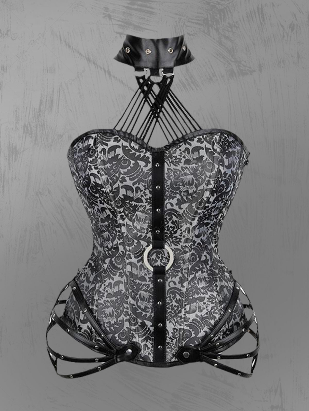 Gothic Halter Crisscross PU Leather Strappy Overbust Corset