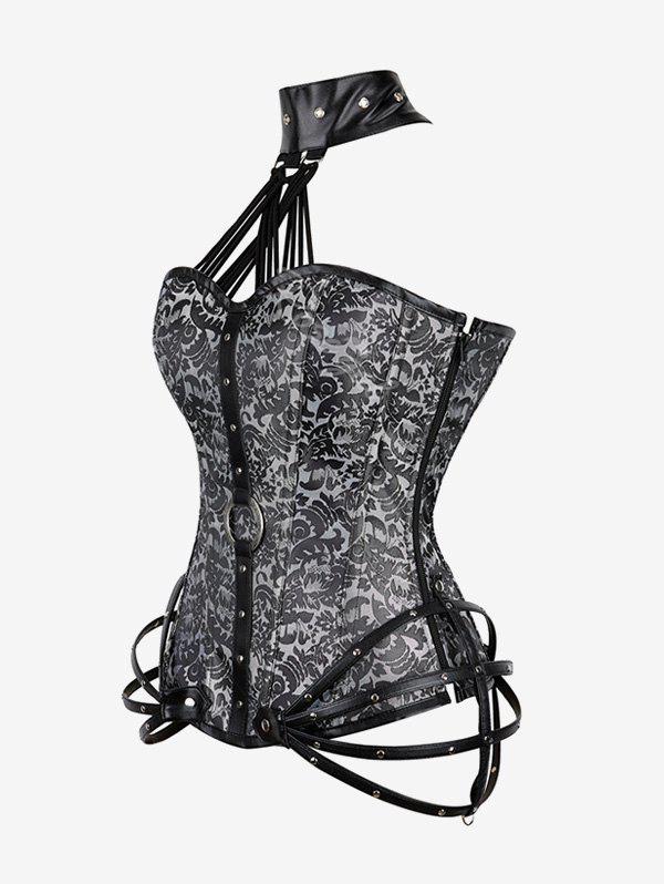 Gothic Halter Crisscross PU Leather Strappy Overbust Corset