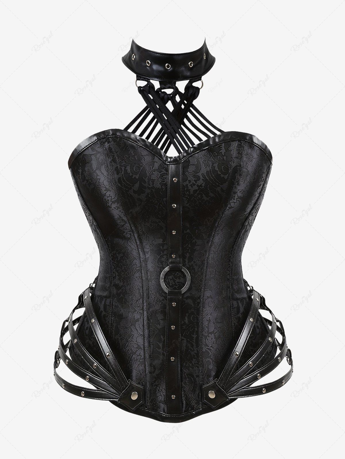 💗MARIKA LOVES💗 Gothic Halter Crisscross PU Leather Strappy Overbust Corset