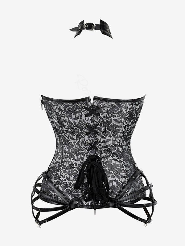 Gothic Halter Crisscross PU Leather Strappy Overbust Corset