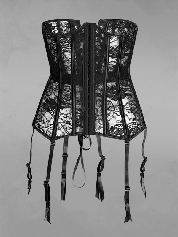 Gothic Plus Size Lace Hook and Eye Gartered Boning Corset