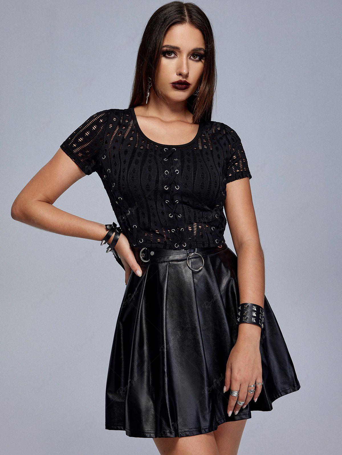 Gothic Plus Size Lace-up Hollow Out Cropped Top