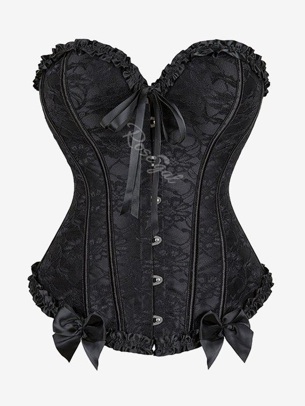 Gothic Plus Size Lace Overlay Bowknot Frilled Lace-up Boning Corset