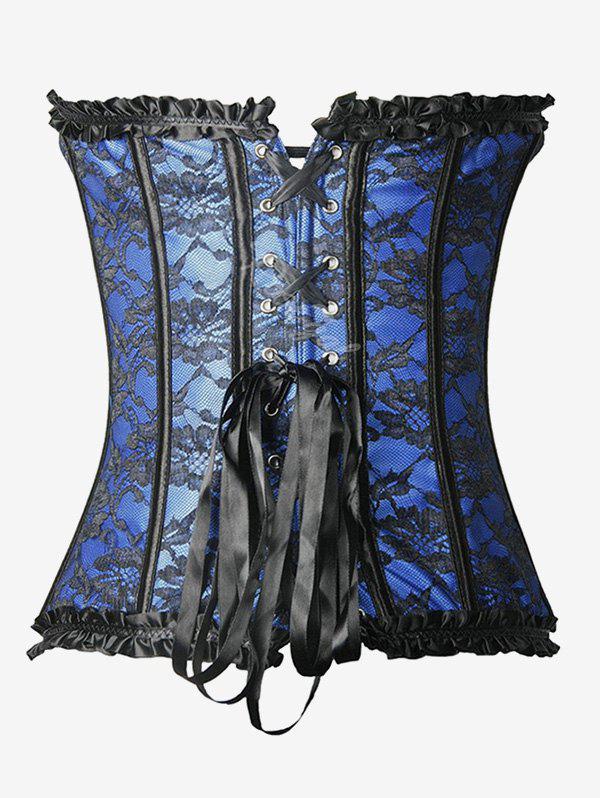 Gothic Plus Size Lace Overlay Bowknot Frilled Lace-up Boning Corset