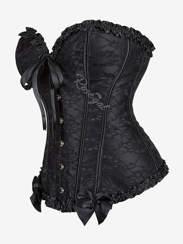 Gothic Plus Size Lace Overlay Bowknot Frilled Lace-up Boning Corset