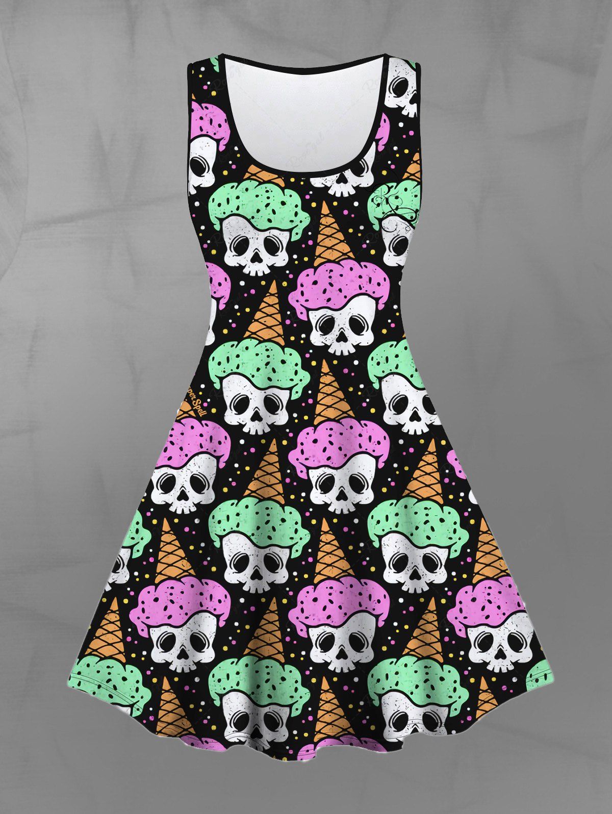 💗Lauren Loves💗Gothic Plus Size 3D Print Sleeveless A Line Dress