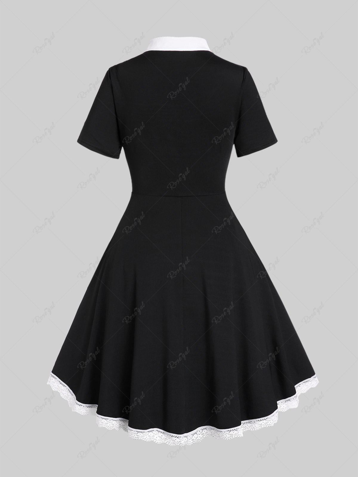 Gothic Contrast Lace Panel Retro Fit and Flare Dress