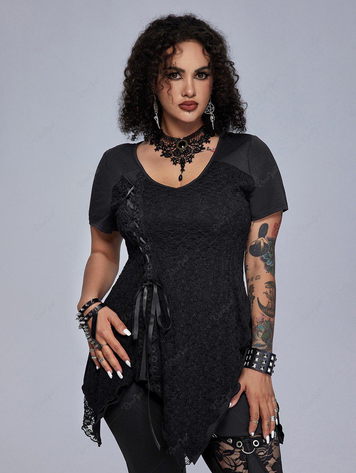 Gothic Lace Panel Lace-up Asymmetrical Top – Rgothic