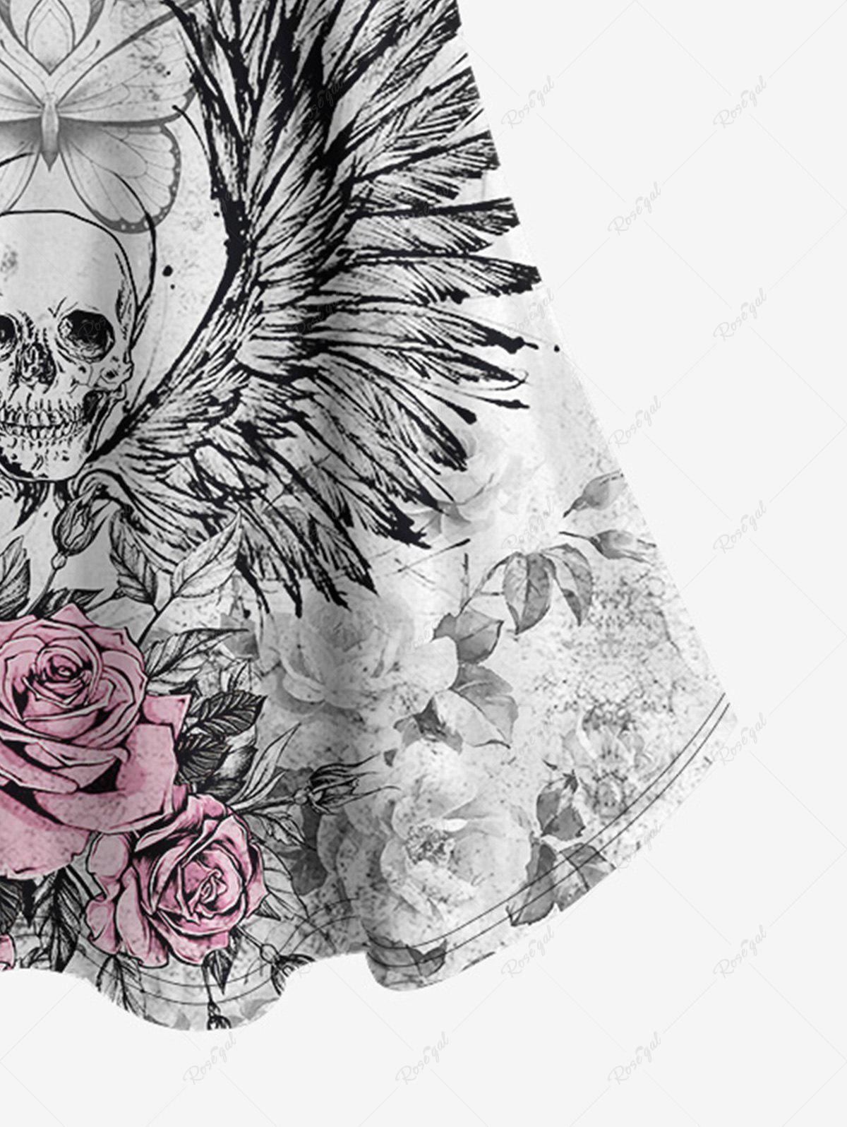 Gothic Skull Rose Wing Print Cold Shoulder T-shirt