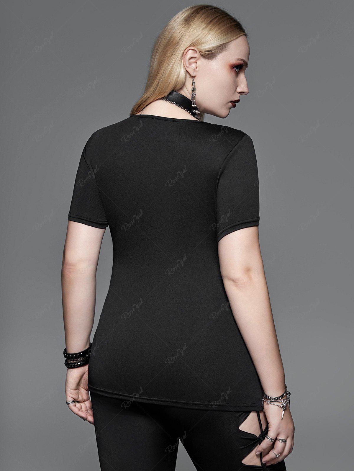 Gothic Plus Size Grommet PU Leather Strap Ripped Short Sleeve T-Shirt