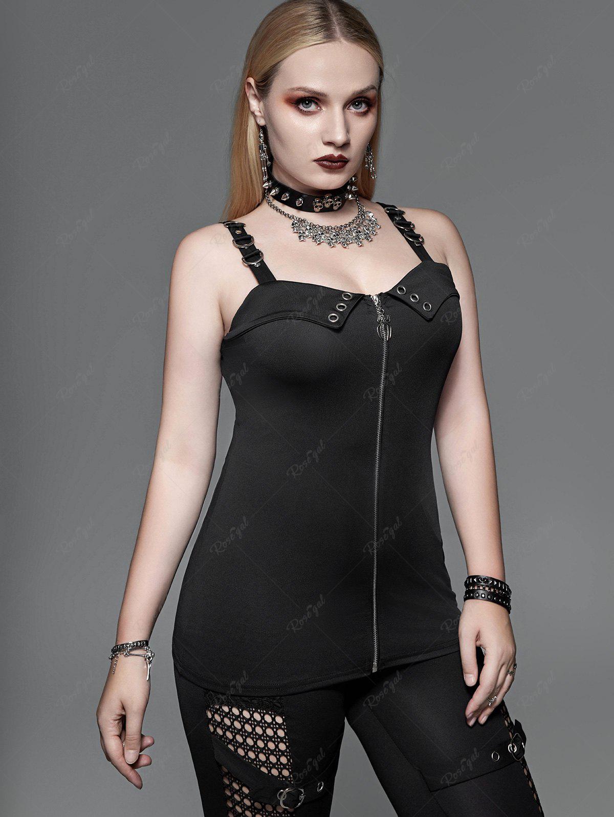 💗Cherry Loves💗 Gothic D-ring Spider Zip Front Grommets Tank Top
