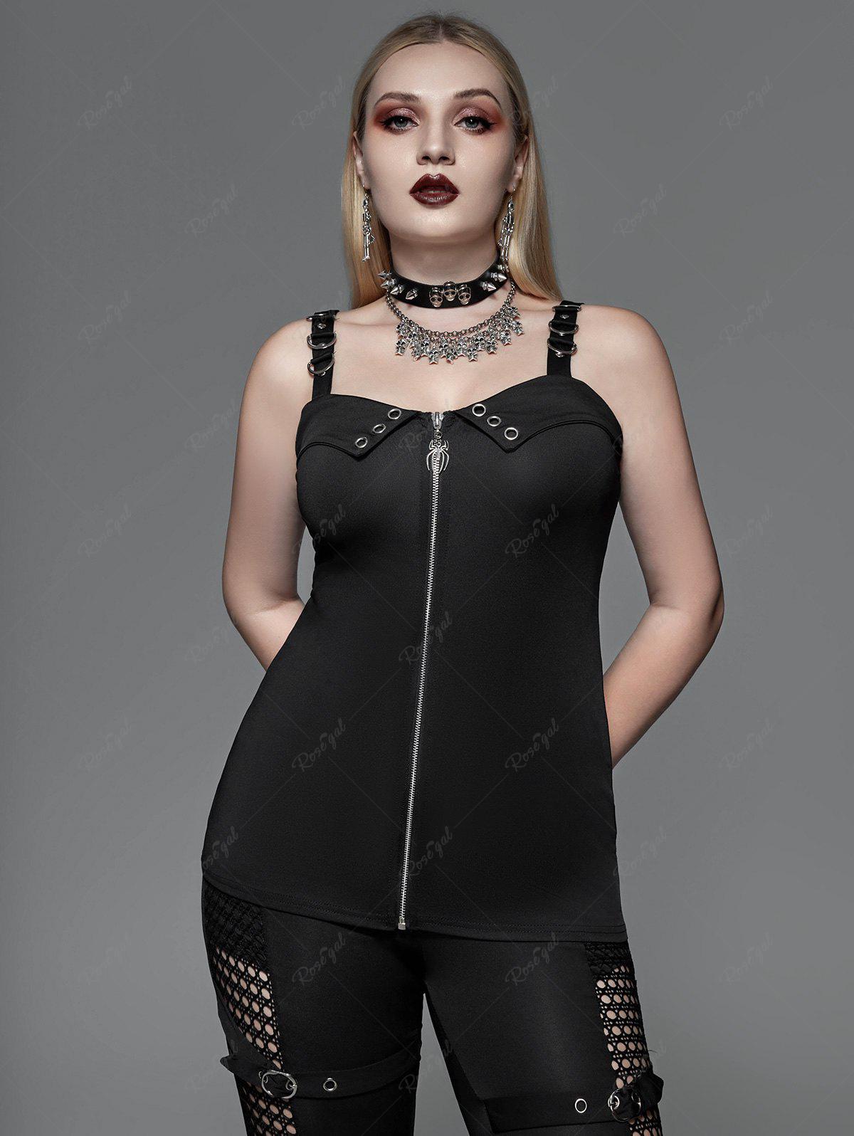 💗Cherry Loves💗 Gothic D-ring Spider Zip Front Grommets Tank Top