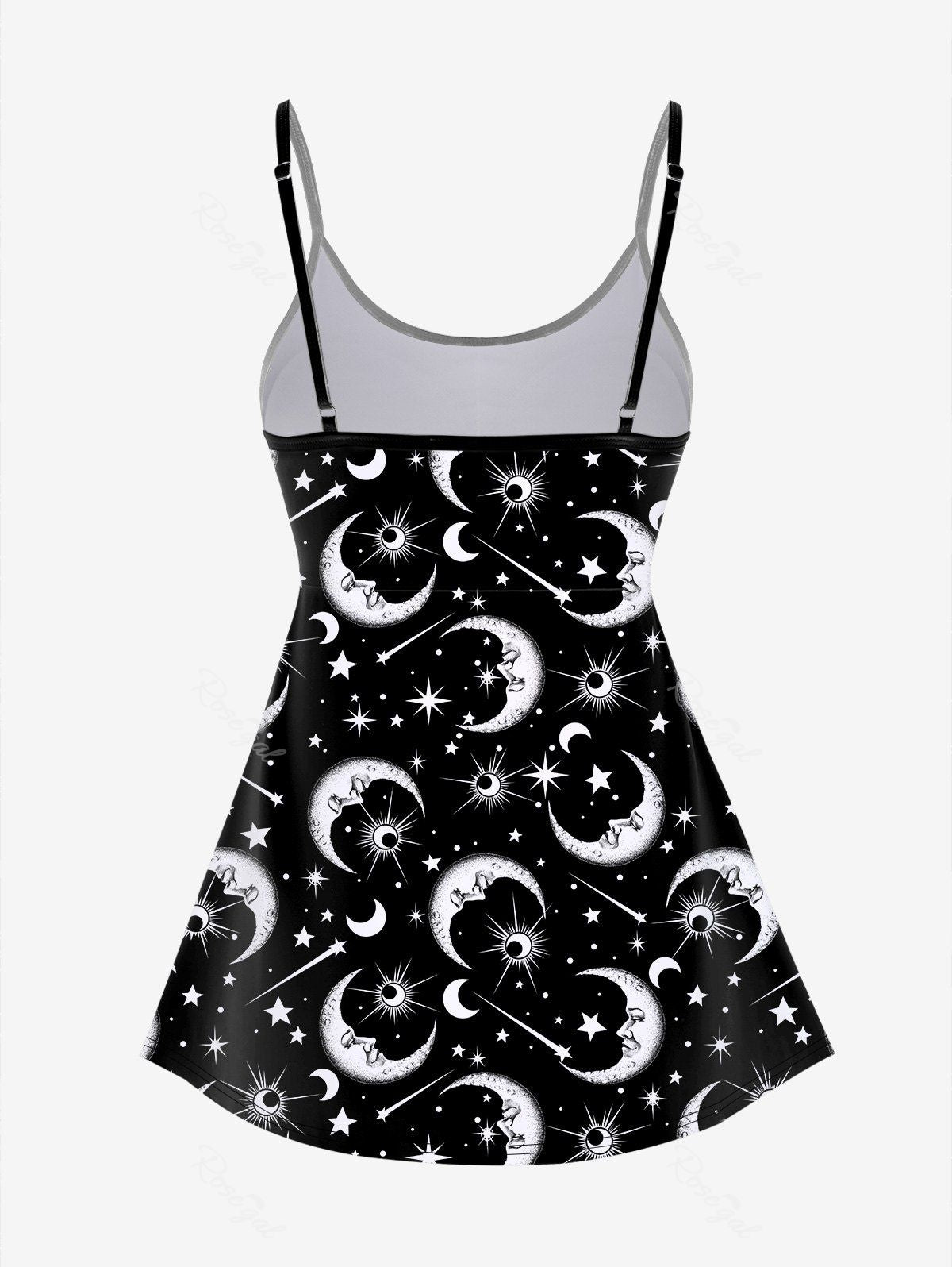 Gothic 3D Moon Star Glitter Print Boyleg Tankini Swimsuit (Adjustable Shoulder Strap)