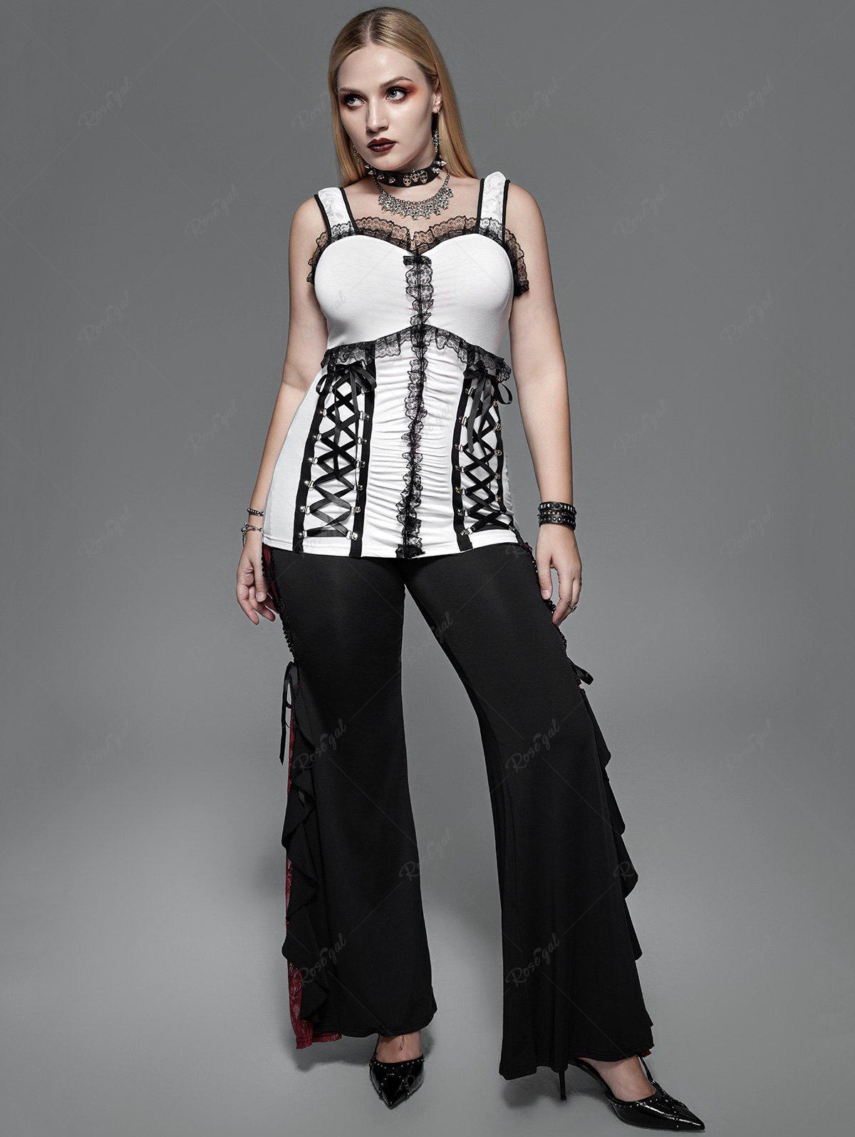 Gothic Lace Trim Ruched Lace-up Tank Top