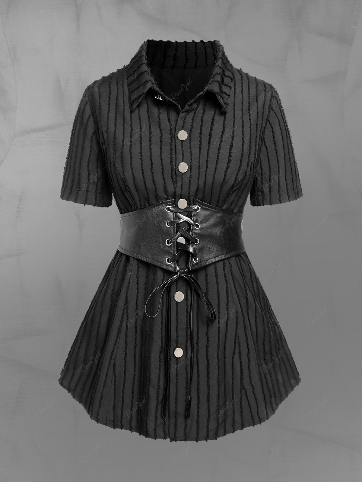 Victorian Goth Jacquard PU Leather Lace-up Corset Shirt