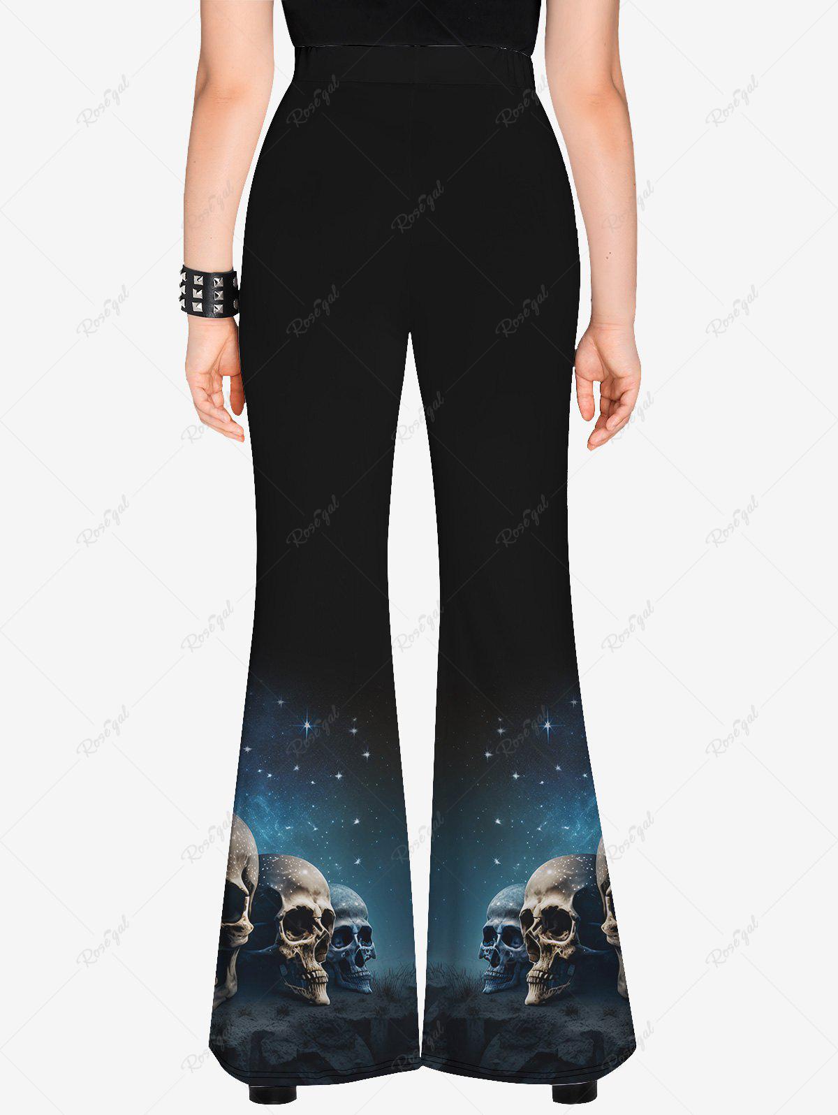 Gothic Skull Glitter Printed Flare Pants
