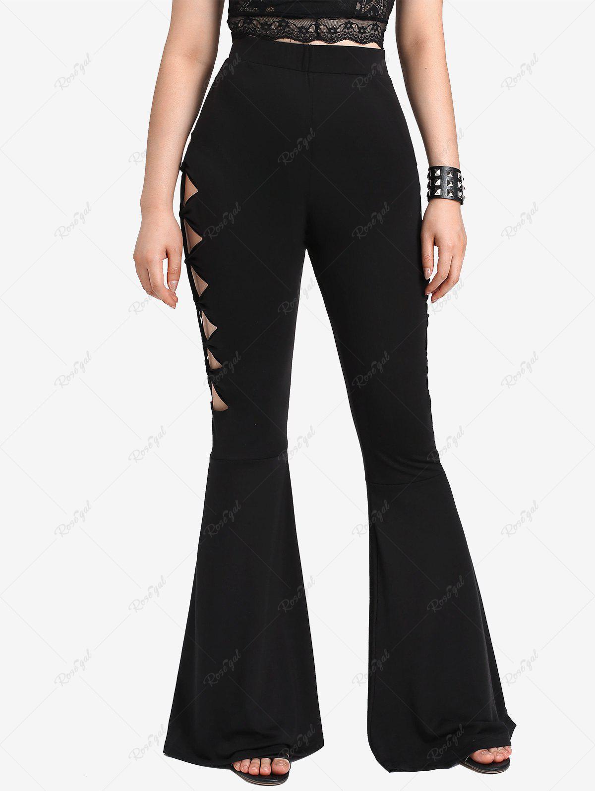 Gothic Ripped Cutout Pull On Flare Pants – Rgothic