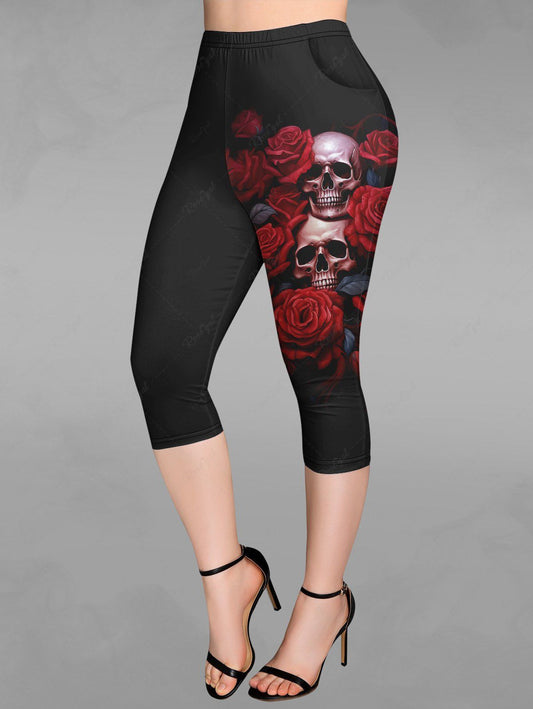 WK-516 Womens Gothic Lace Applique Leggings - Black & Red