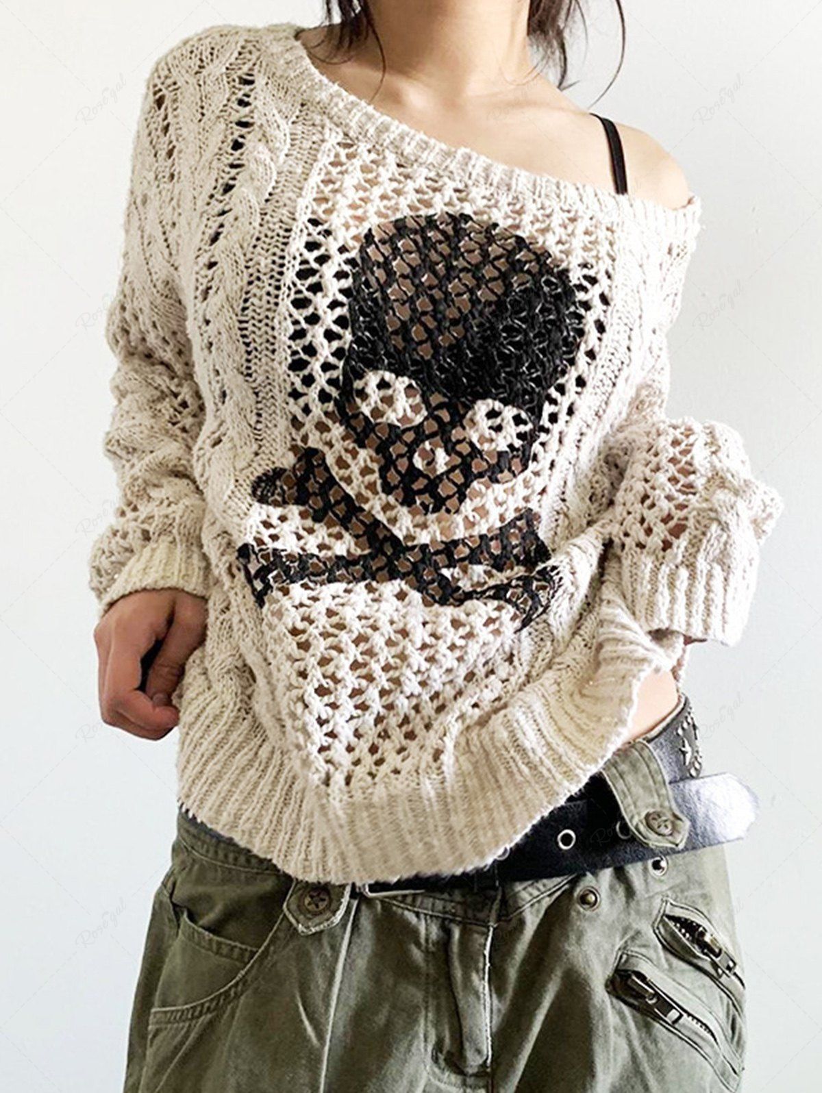 Gothic Plus Size Crochet Skull Long Sleeves Top