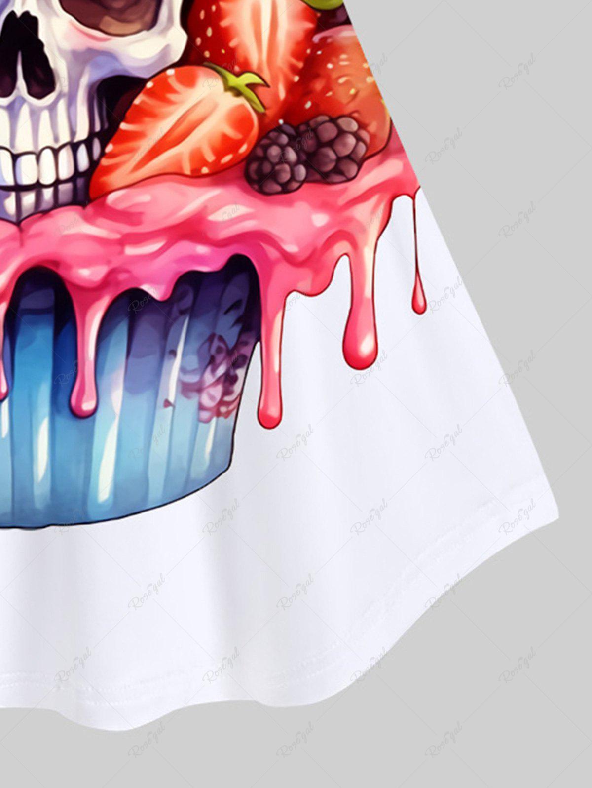 Gothic Plus Size Skull Strawberry Bloody Print Cold Shoulder T-shirt