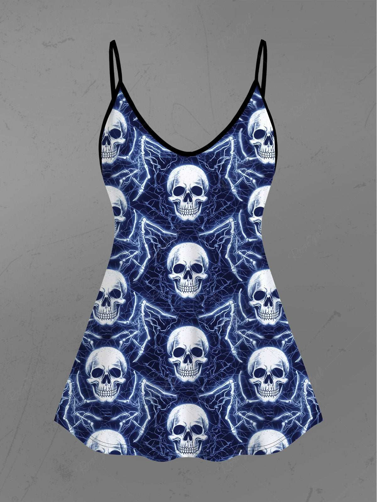 Gothic Plus Size Skulls Printed Cami Top (Adjustable Shoulder Strap)