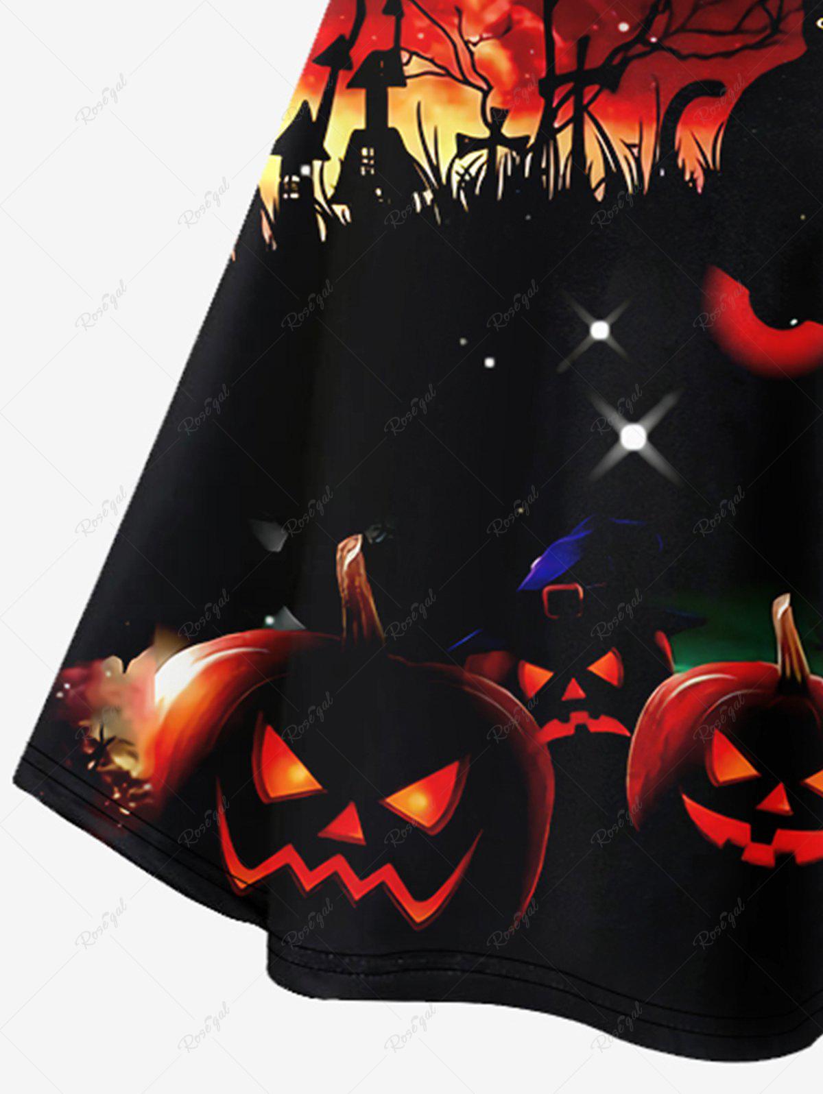 💗Lauren Loves💗Gothic Plus Size Pumpkin Cat Tree Bat Galaxy Print Crisscross Cami Dress