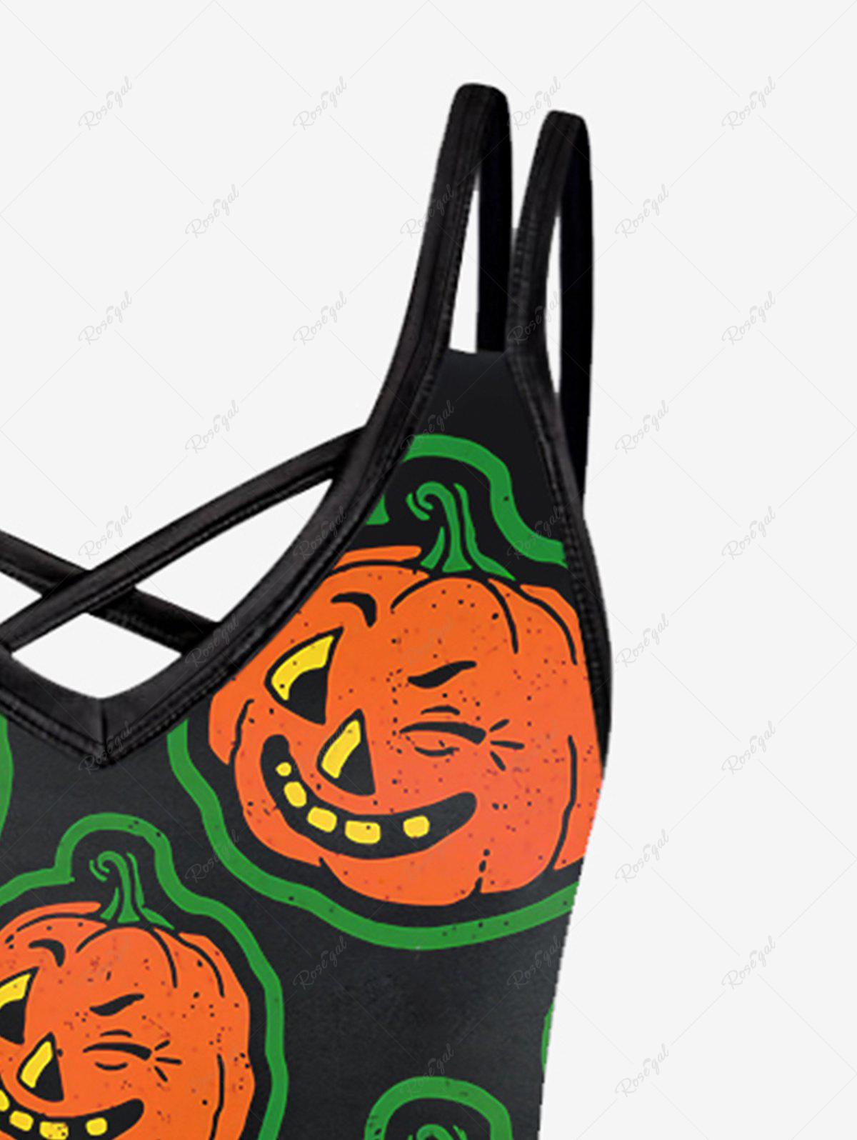 Gothic Pumpkin Print Crisscross Strappy Cami Dress Rgothic 9261