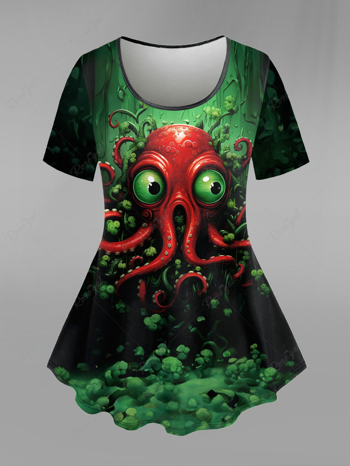 Gothic Plus Size Octopus Seaweed Eye Print Short Sleeves T-shirt